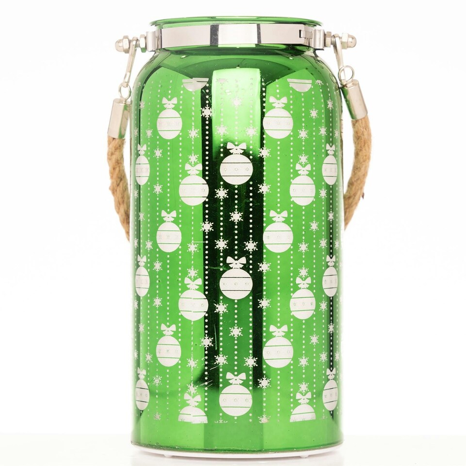 image 1 of 20cm Christmas Decorated Jar - Green Lantern