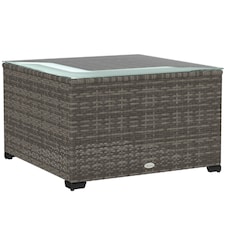 Outsunny Outdoor Coffee Table with Glass Top, Rattan Side Table 