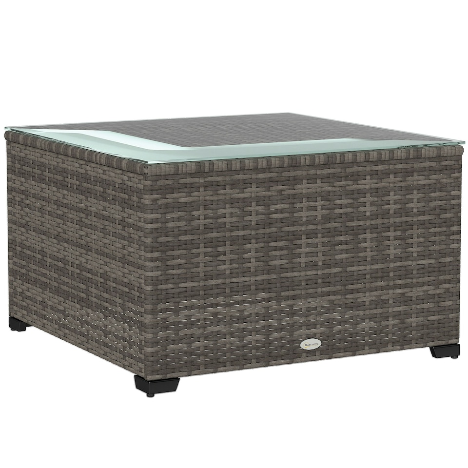 image 1 of Outsunny Outdoor Coffee Table with Glass Top, Rattan Side Table 