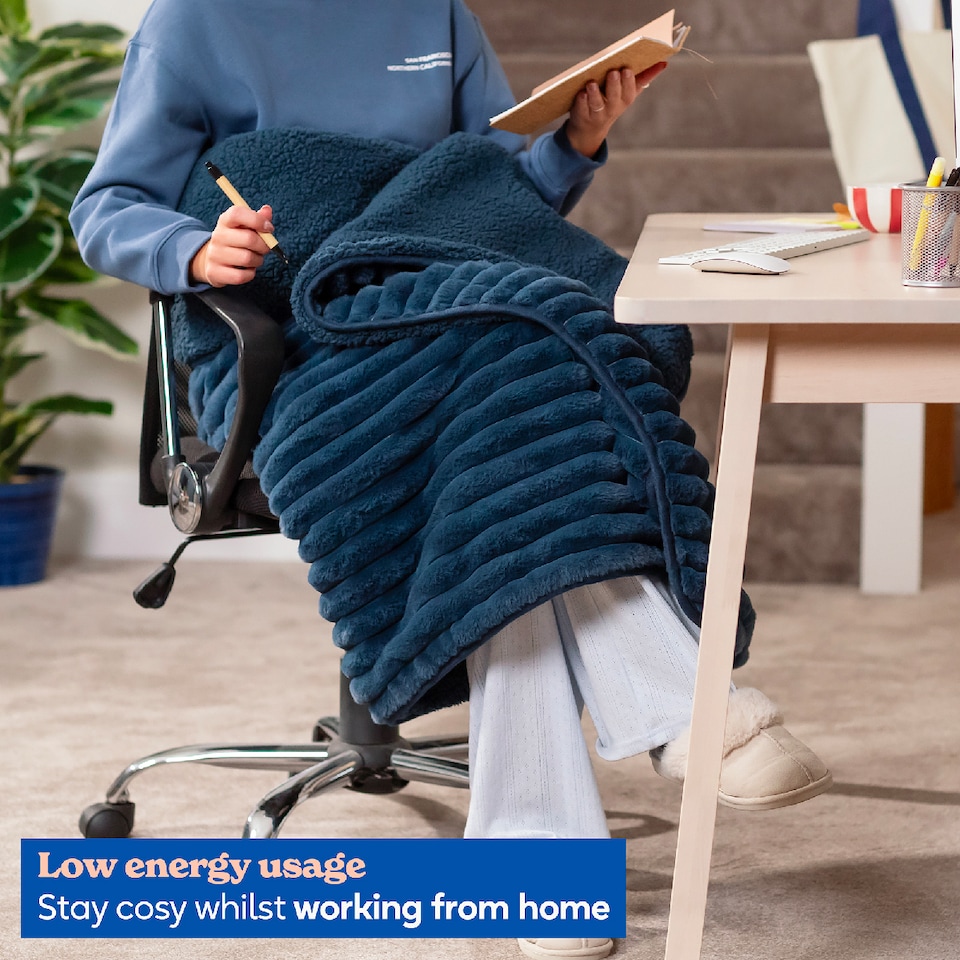 image 1 of Russell Hobbs RHHT1005BLU Electric Blanket Blue Heated Throw Faux Fur & Sherpa