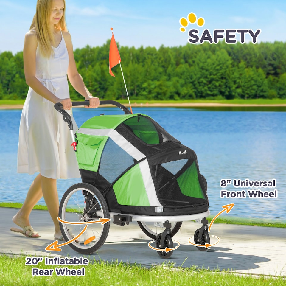 image 1 of PawHut 2-in-1 Dog Bicycle Trailer w/ Safety Leash, Reflectors - Orange