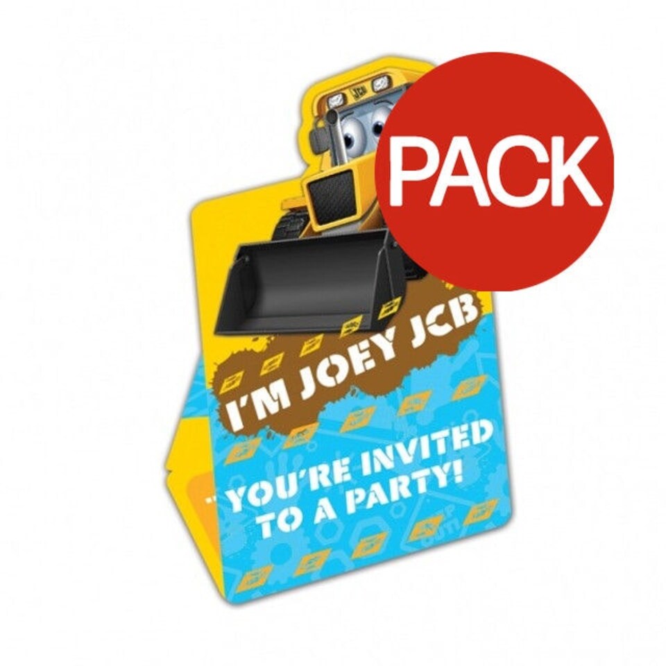 JCB Joey JCB Invitations (Pack of 6) - Yellow/Blue/White - One Size