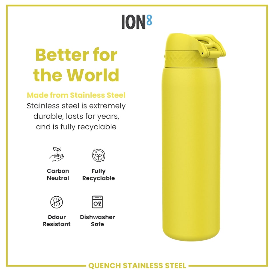 image 1 of Leak Proof 1 Litre Water Bottle, Stainless Steel, 1200ml (40oz) | Yellow | Yellow | One Size