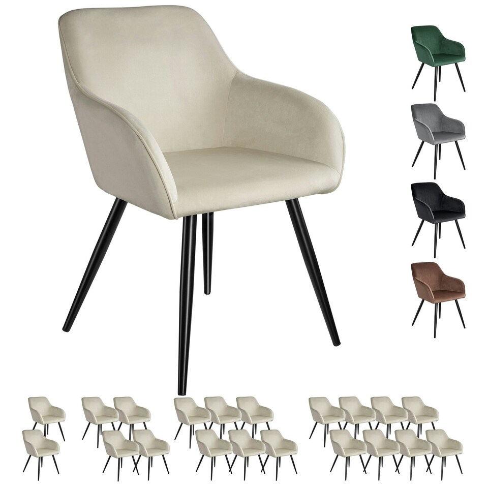 image 1 of Dining Chair Marilyn - with armrests, padded, velvet look, black steel legs - Set of 2 Green | Dark Green/Black