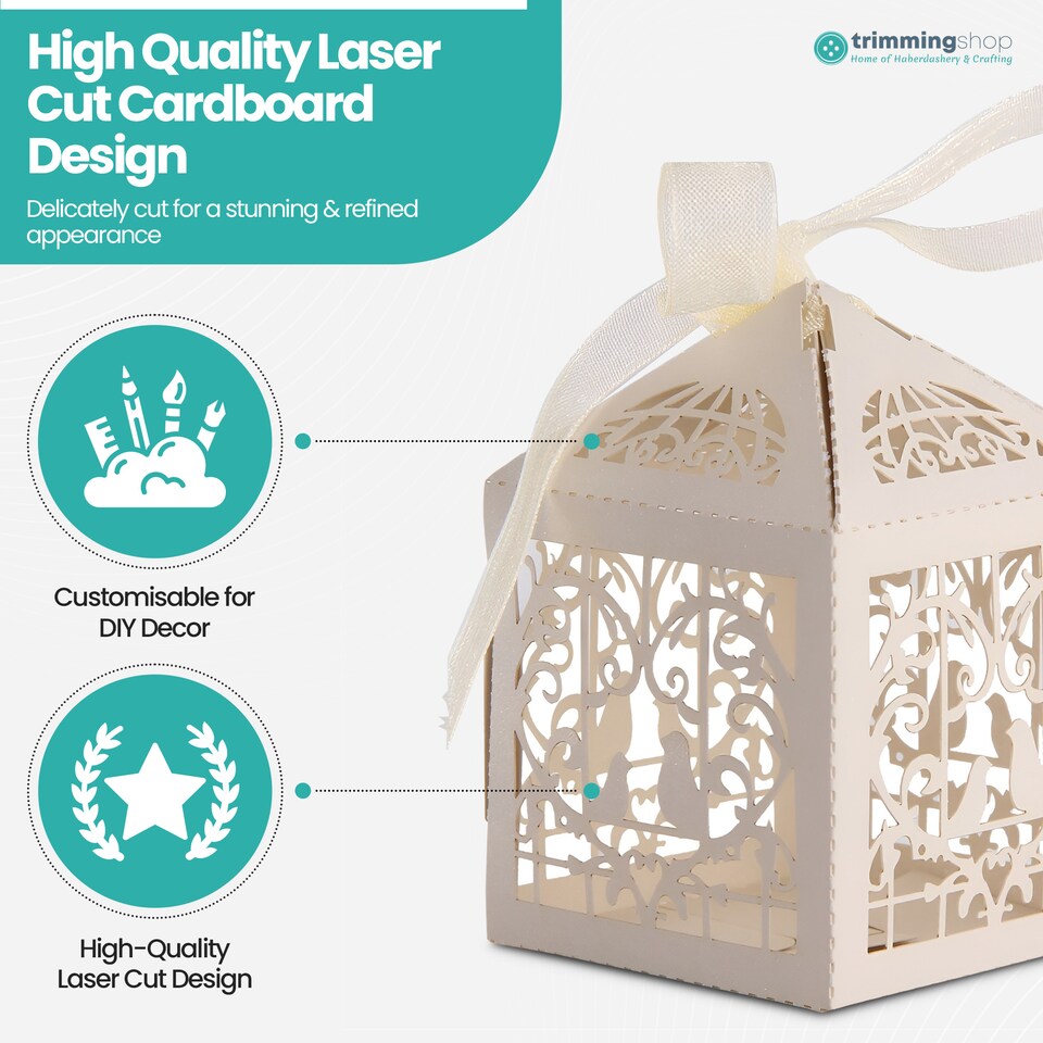 image 1 of Love Birds Wedding Favour Boxes with Organza Ribbon Gift Boxes - 50pcs