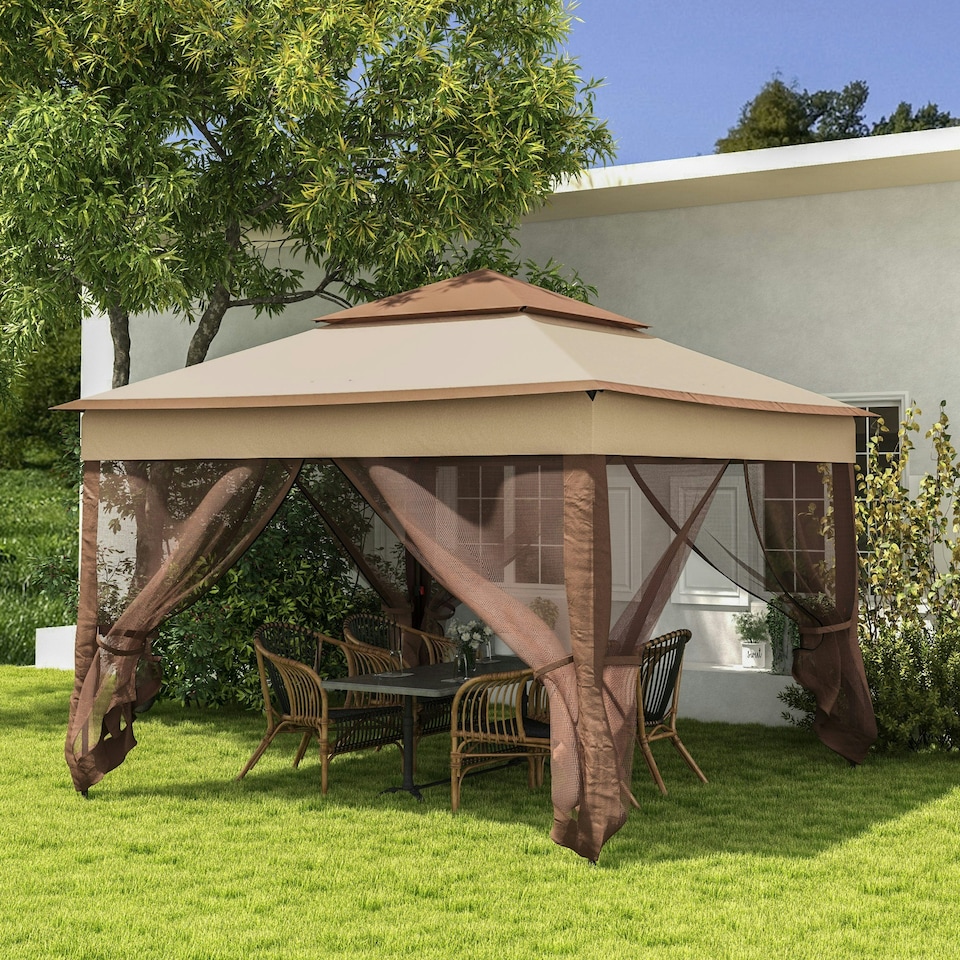 image 1 of Outsunny Garden Folding Tent Heavy Duty Pop Up Gazebo for Party Khaki