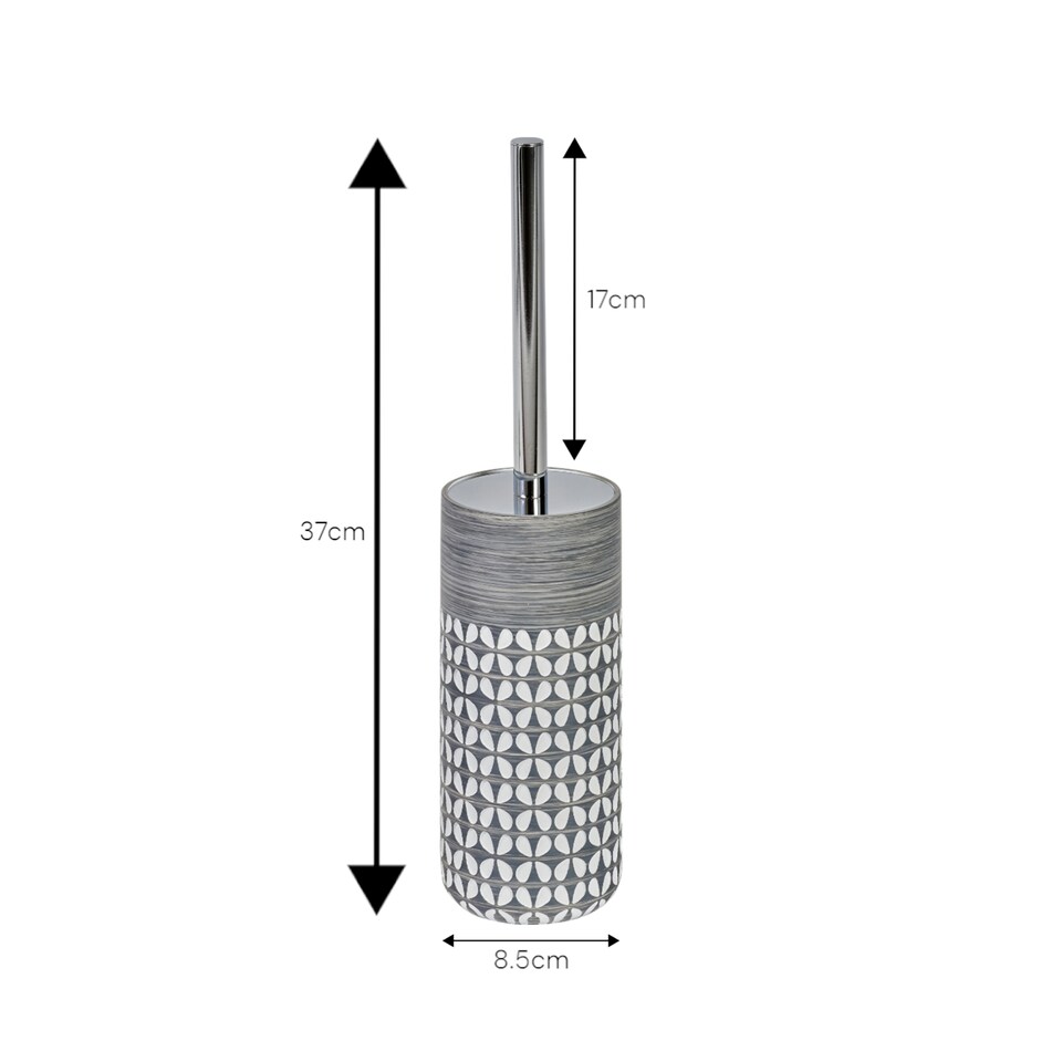 image 1 of Showerdrape Ravello Geo Floral Grey & White Toilet Brush & Holder