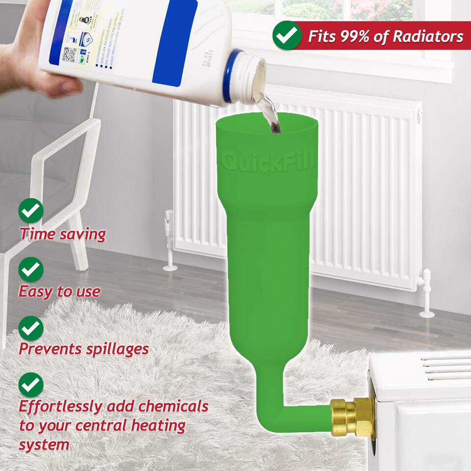 image 1 of SPARES2GO Central Heating Cleanser Concentrate Liquid (500ml Bottle) + Radiator Dosing Funnel Tool + Draining Tub