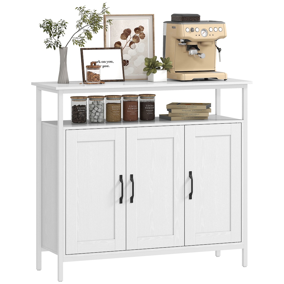 image 1 of HOMCOM Industrial Kitchen Sideboard with Open Shelf & 2 Cabinets, White | White