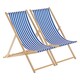 image 1 of Harbour Housewares Folding Wooden Deck Chairs - Navy Stripe - Pack of 2 | Blue | Blue