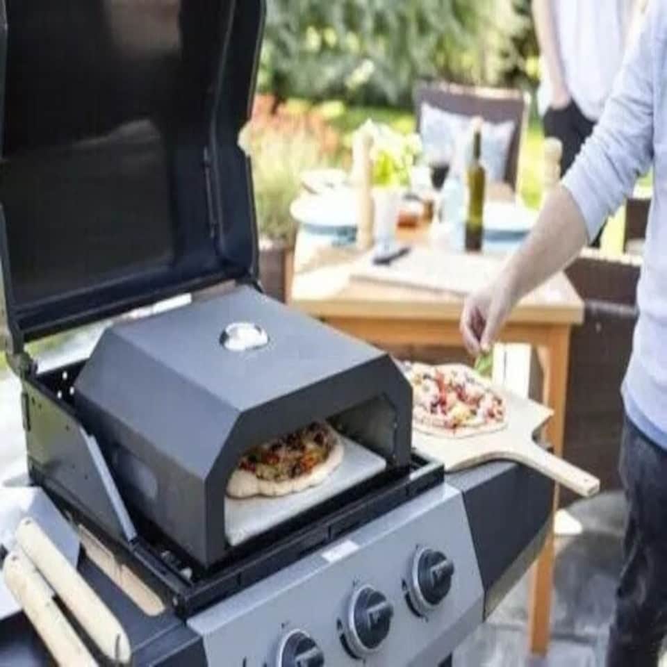 image 1 of Grill Top Pizza Maker Oven Steel Waterproof with Thermometer BBQ Gas Charcoal