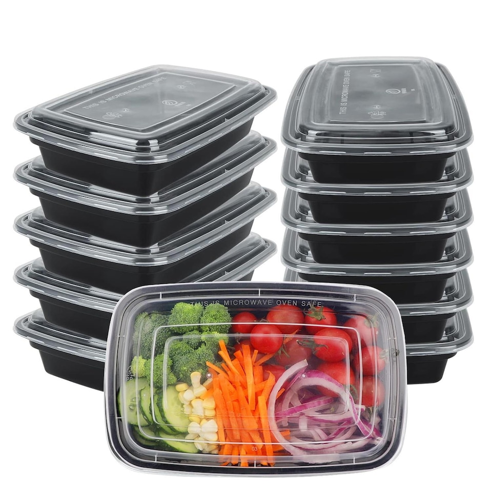 image 1 of 28oz Black Meal Prep Containers With Lid Plastic Microwave Safe Food Storage Box