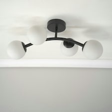 ValueLights Jas Black 4 Way Ceiling Light with Opal White Frosted Glass Globe Shades