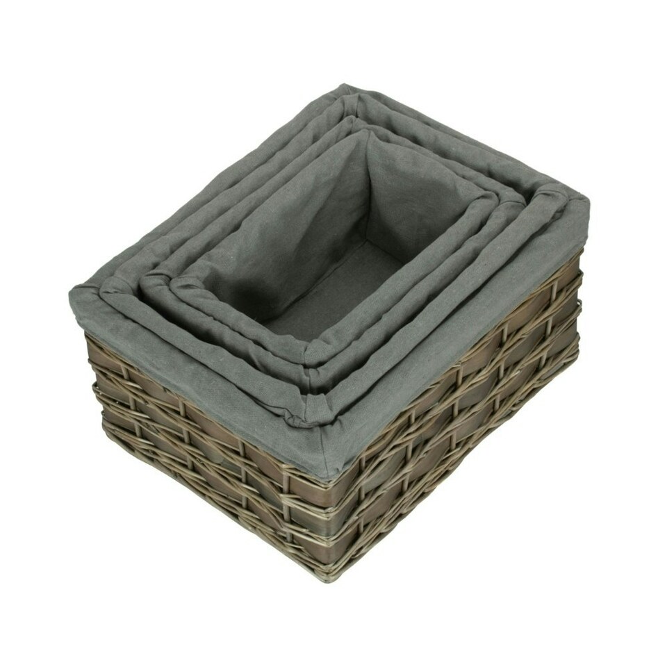 image 1 of Set of 4 Grey Scandi Storage Basket with Grey Lining Grey