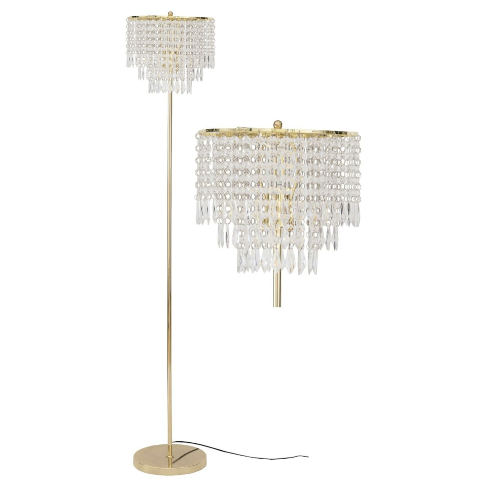 image 1 of First Choice Lighting Cascada Gold and Acrylic Crystal Jewelled Floor Lamp Gold | Clear