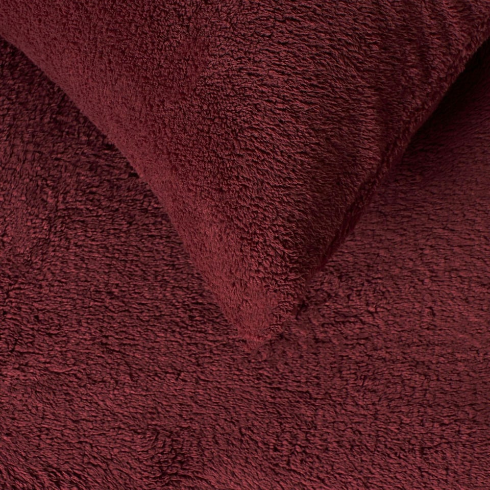 image 1 of OHS Teddy Fleece Ultra Soft Duvet Cover and Pillowcase Set, Single - Burgundy