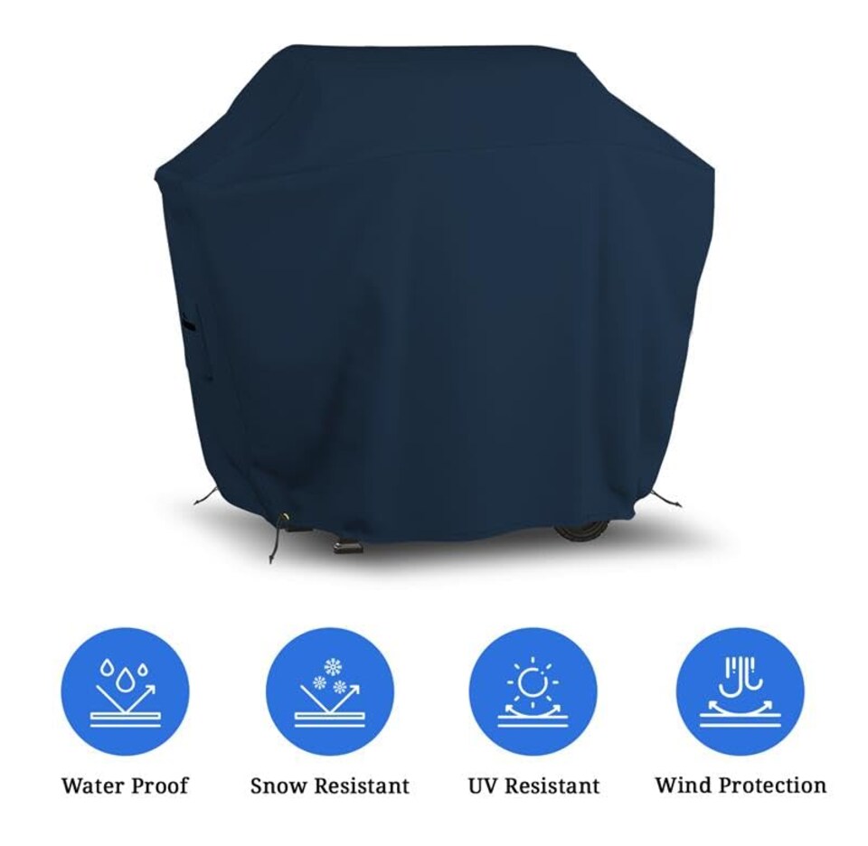 image 1 of Covers&All BBQ Grill Cover, 12 Oz Waterproof UV & Weather Resistant, Outdoor Cover with Air Vents, 50 in x 50 Inch, Blue