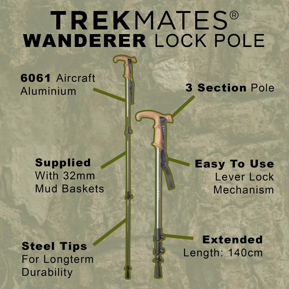 image 1 of Wanderer Lock Single Pole Adjustable LeverLock Hiking Walking Trekking Outdoor | Black | Black | One Size | 1