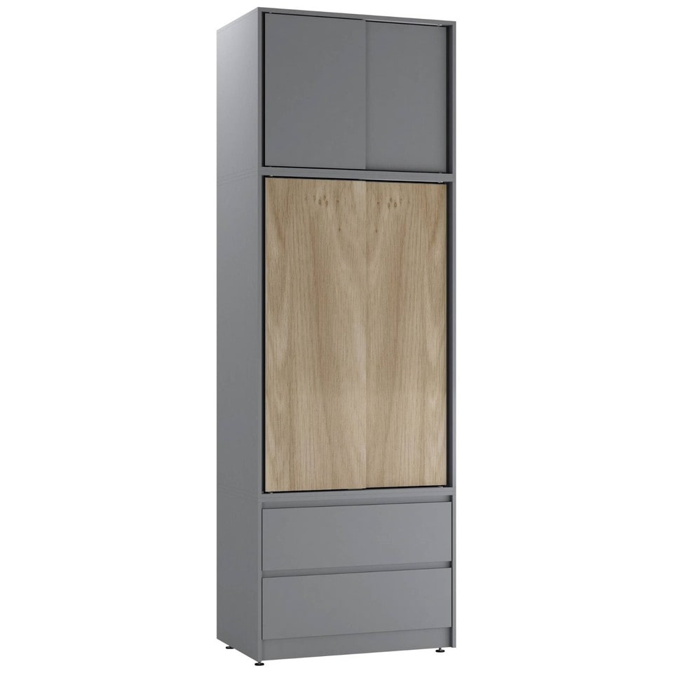 image 1 of 240cm 2 Sliding Doors Wardrobe Bedroom Storage Closet Hanging Rail Cupboard Unit | Multi | Grey Carcass & Oak Doors | 1