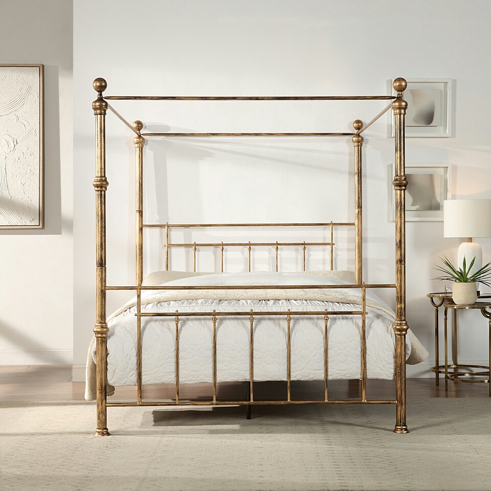 image 1 of Welwyn Vintage Victorian 4 Poster Antique Brass Metal Bed Frame (Double)