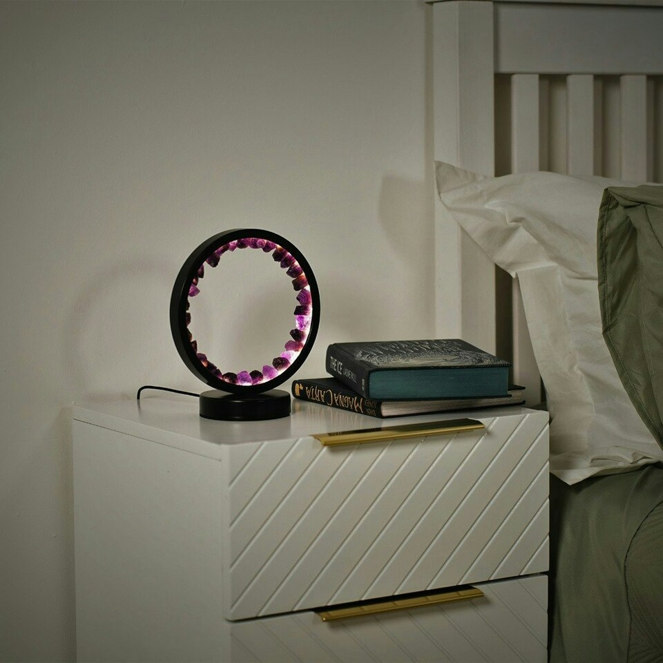 image 1 of ValueLights Crystal Gifting Matte Black Table Lamp and Integrated LED 2W Warm White 3000K Bulb
