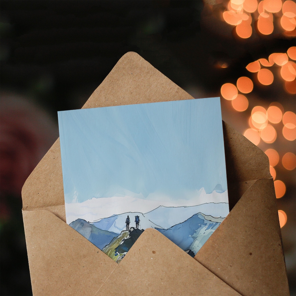 image 1 of Greeting Card Hikers on Helvellyn Mountain Ridge Landscape Farewell