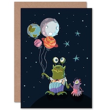 Aliens Space Planet Balloons Kids Birthday Child Kids Card
