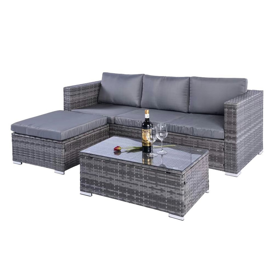 image 1 of Dunham Grey 4 Seat Rattan Sofa Set with Coffee Table