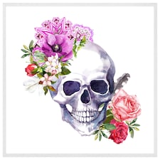 Human skull with flowers (Picutre Frame) White | M