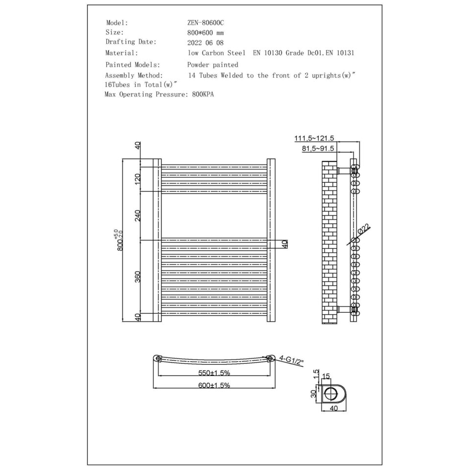 image 1 of Zennor Curved Electric Towel Rail Standard Heated Bathroom Radiator - Anthracite Grey (H) 800mm x (W) 600mm - 400W