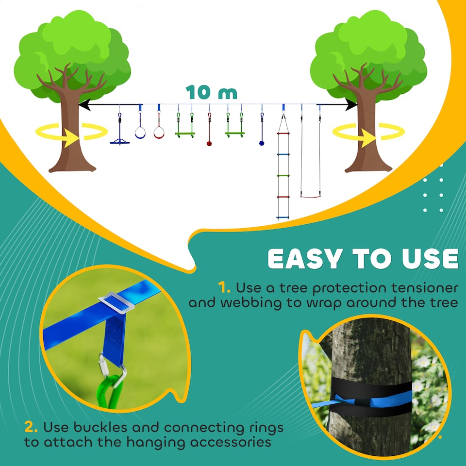 image 1 of AIYAPLAY 10-Piece Zip Line for Kids, for Outdoor, Garden, Multicoloured