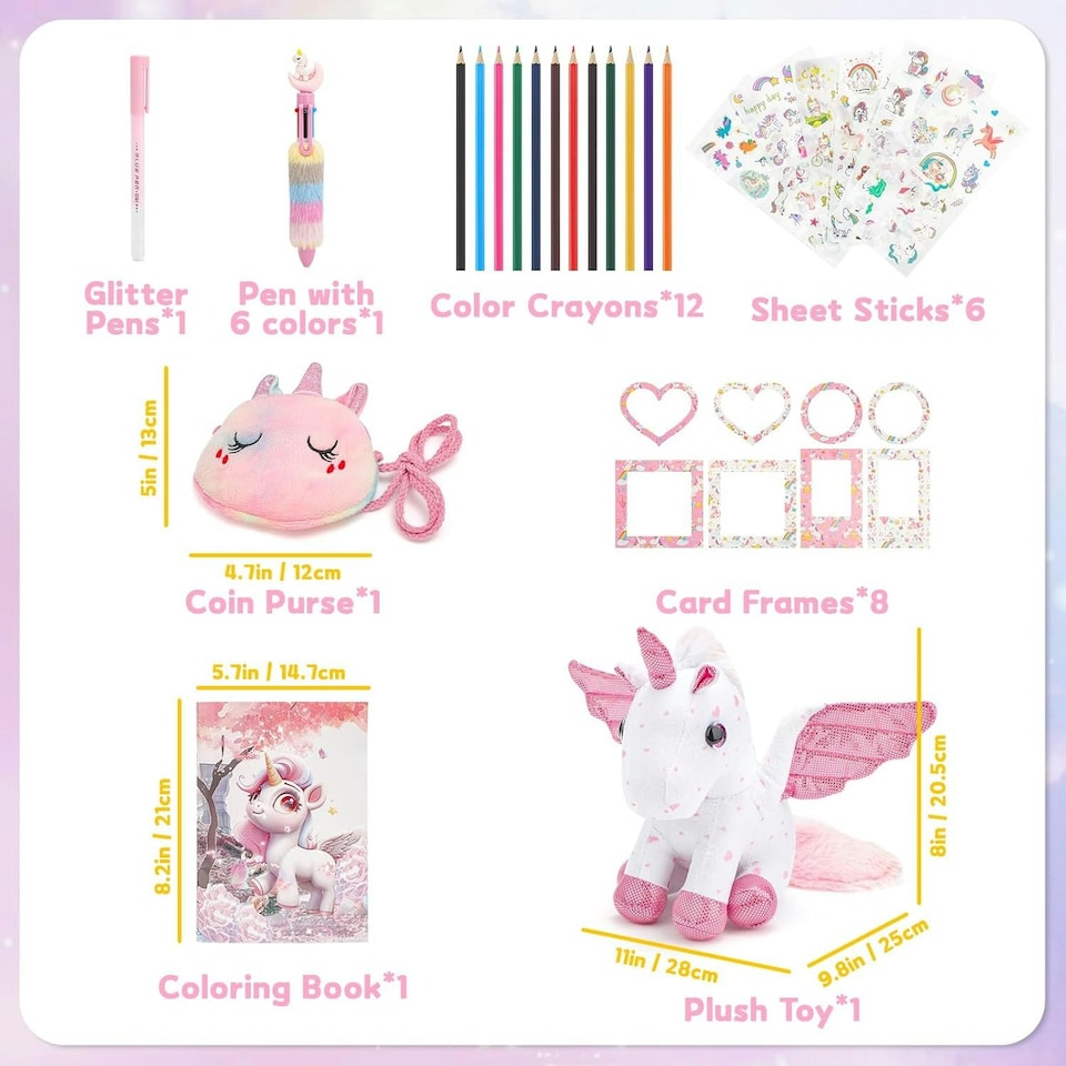 image 1 of Unicorn Plush Toy Set Girls Gift Soft Cuddly Stuffed Animals Toys, Unicorn Soft Toys with CrossBag Brushes Stickers Coloring Book Pink | A5