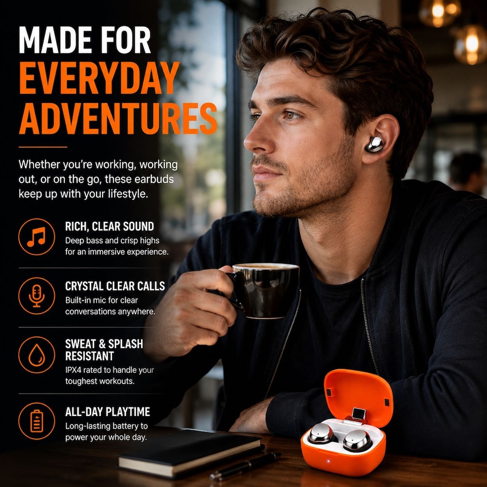 image 1 of Krane & Bauer Tornado Wireless In-Ear Headphones, Orange