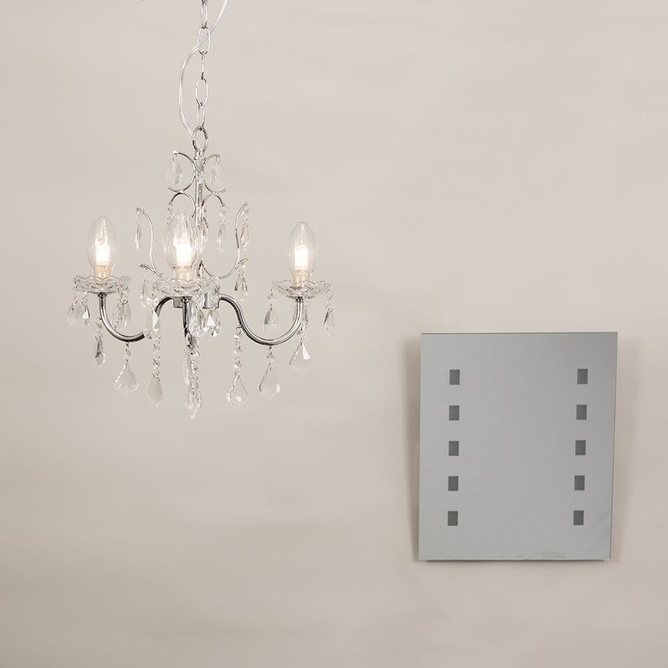 image 1 of ValueLights Varuna Glass Droplet IP44 Rated Bathroom Chandelier Pendant Ceiling Light | Chrome