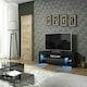 image 7 of TV Unit 130cm Black Gloss Door Black Matt Body with Glass Shelves Free LED Black