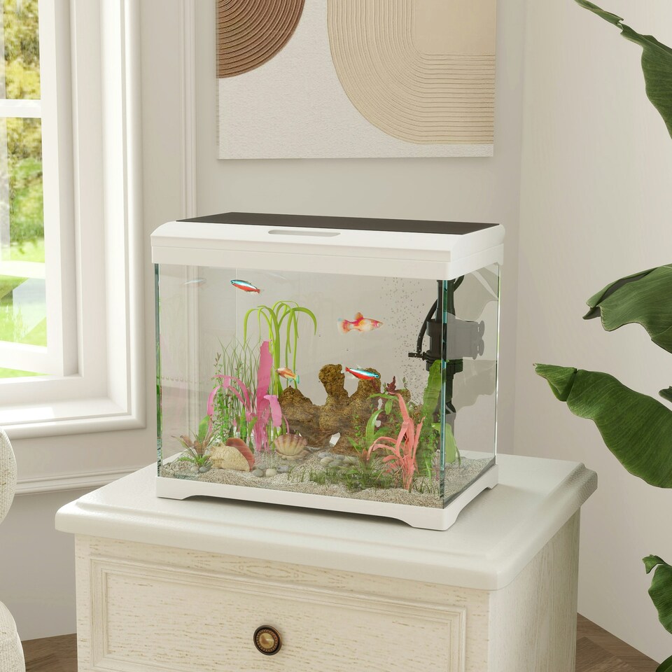 image 1 of PawHut 17L Glass Fish Tank with Filter System, LED Light, Water Pump, White