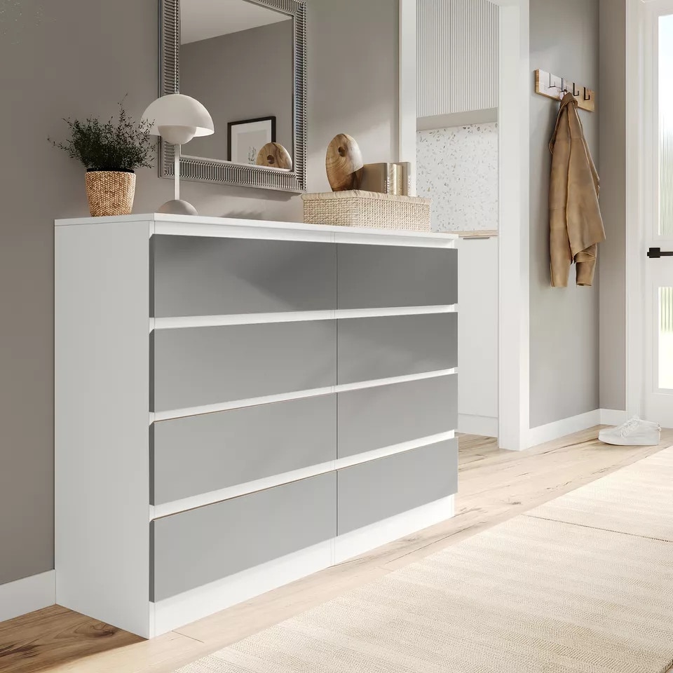 image 1 of Minimalist Chest of 8 Drawers - 88.3x120x35cm | White | White & Grey | 1