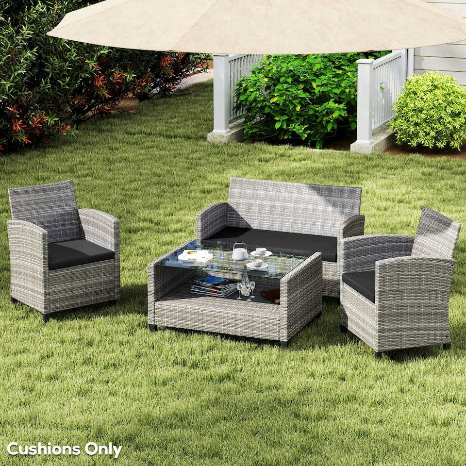 image 1 of Outsunny 3PCs Rattan Garden Seat Cushions Pads for Patio Furniture | Green | Green | 3