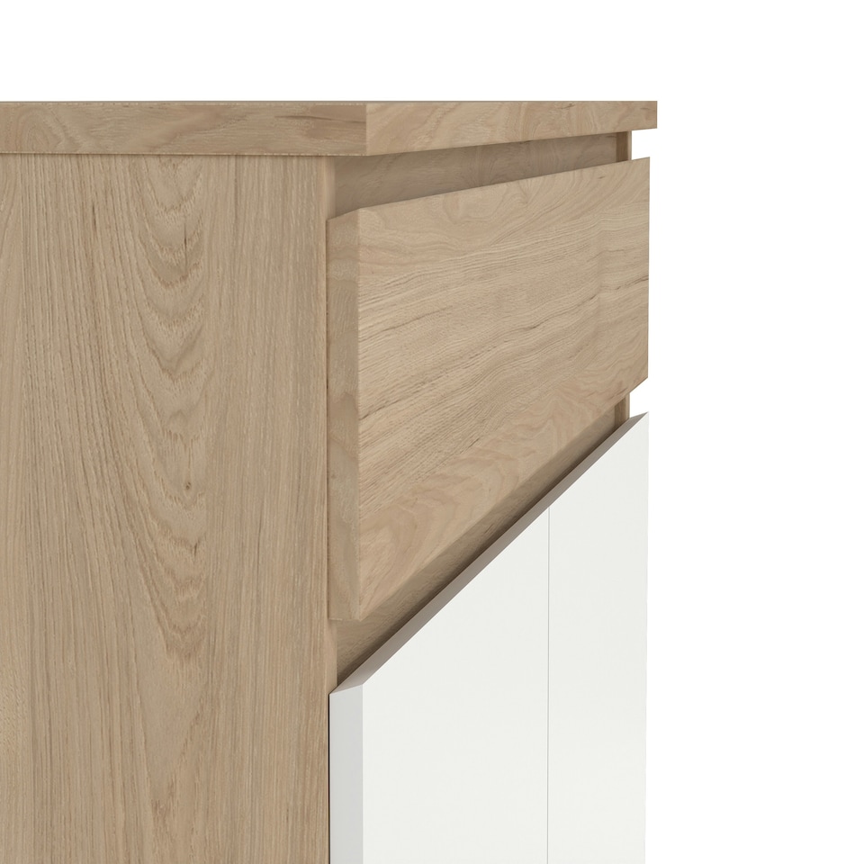 image 1 of Naia Shoe Cabinet with 2 Doors 1 Drawer in Jackson Hickory Oak and White