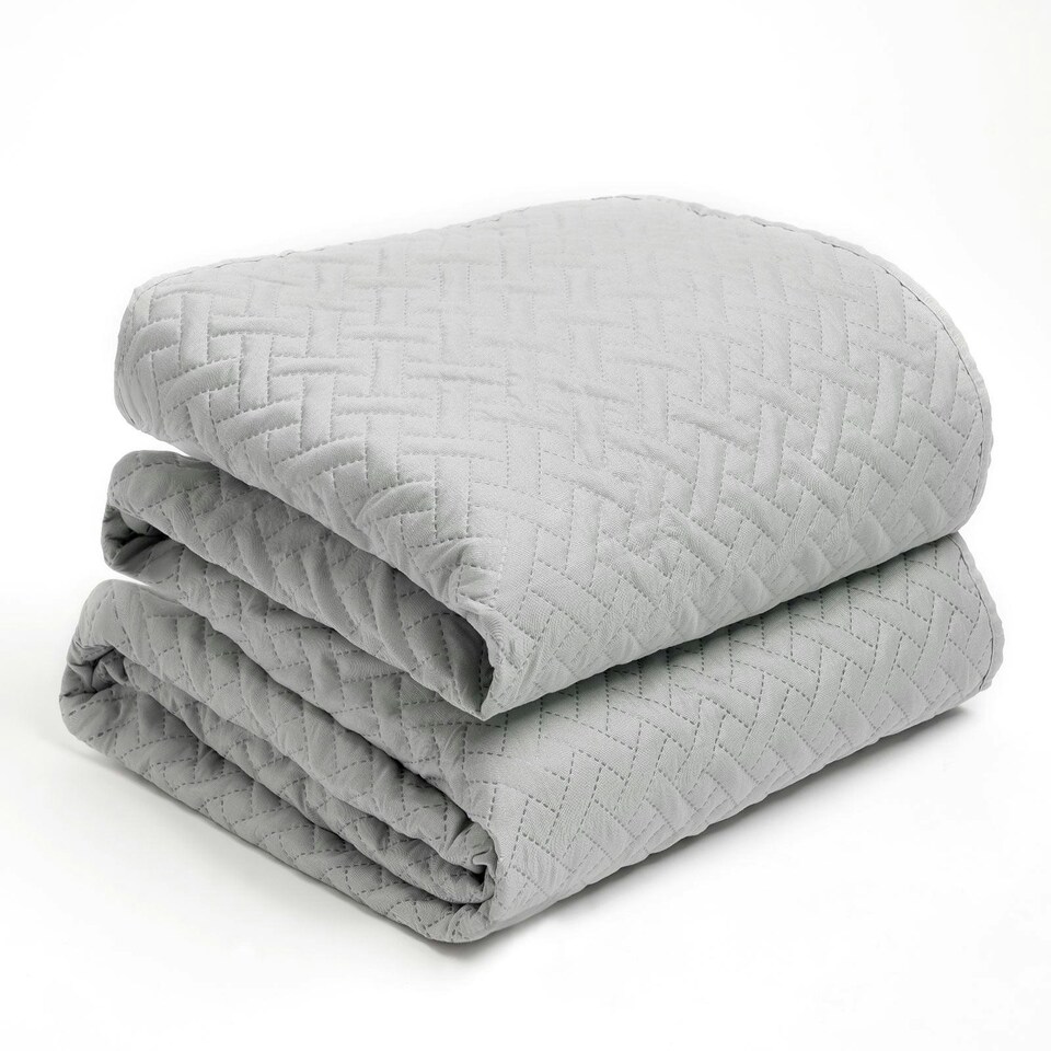 image 1 of OHS Geo Pinsonic Quilted Blanket Bedspread, 200x240cm - Silver