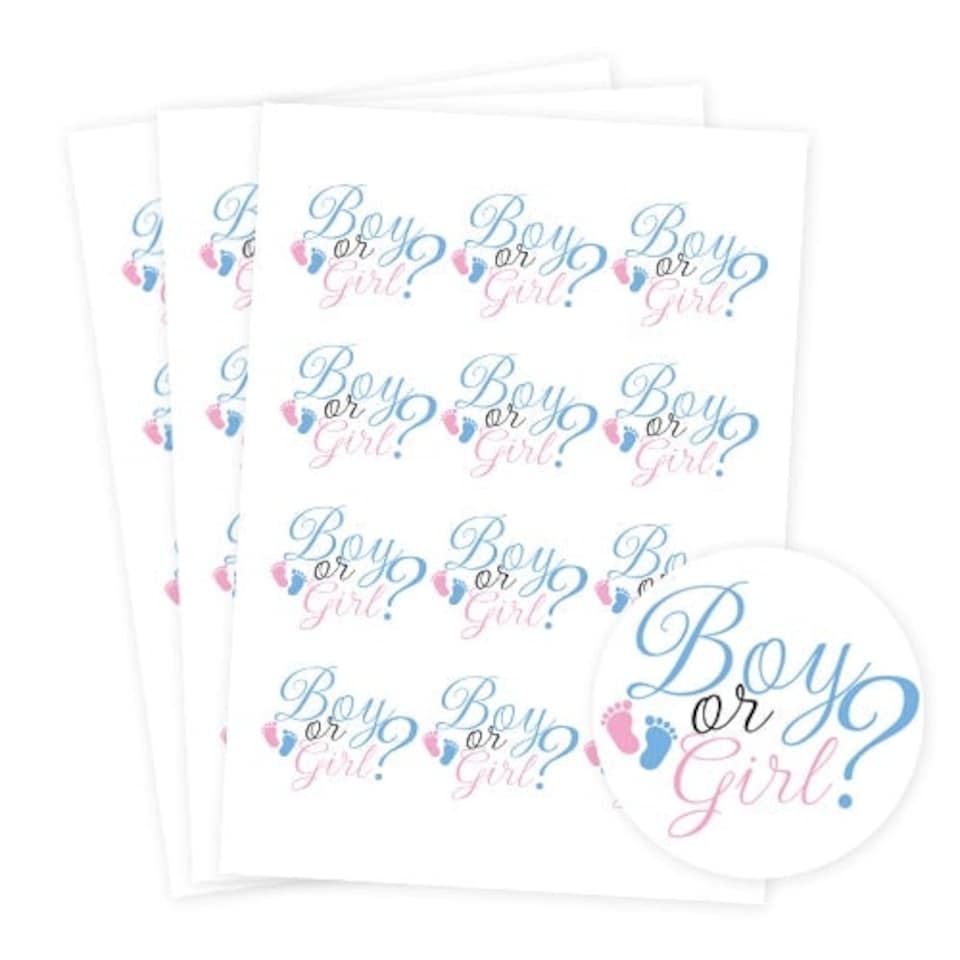 image 1 of Boy or Girl Gender Reveal Round Stickers 60mm - Sheet of 12