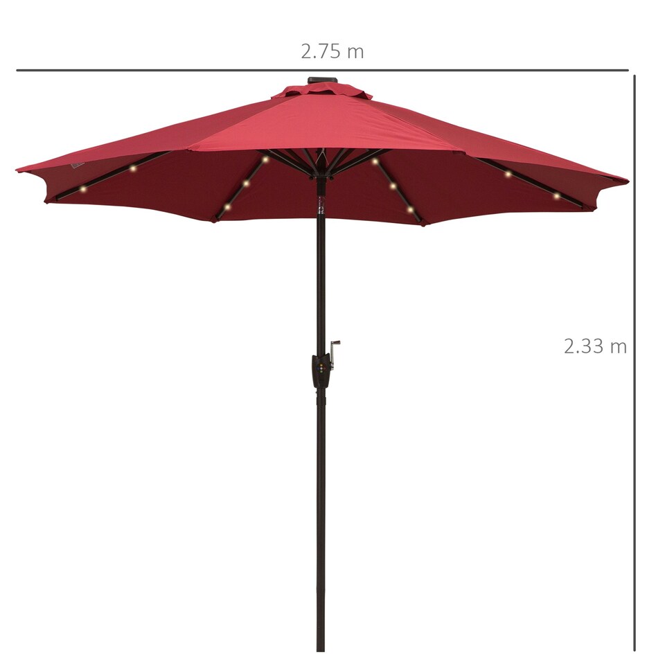 image 1 of Outsunny Garden Parasol Outdoor Tilt Sun Umbrella LED Light Red