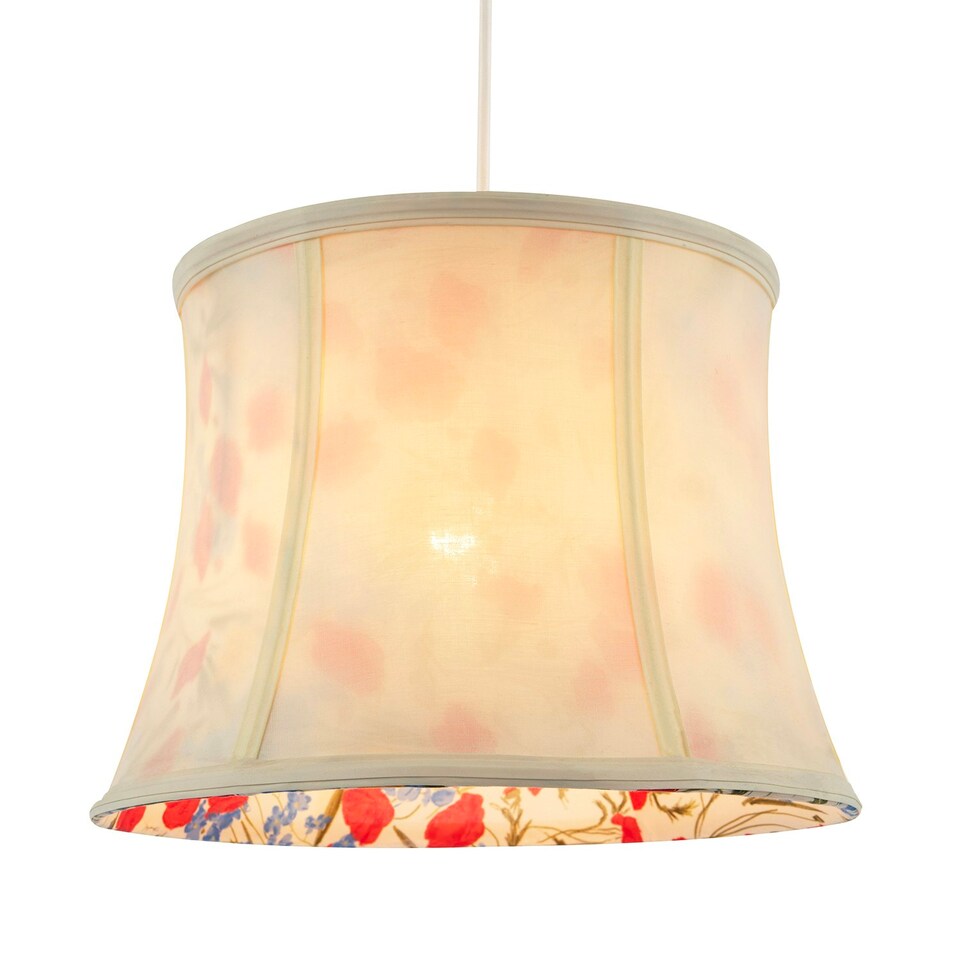 image 1 of Classic Curved Cream Cotton Drum Shade with Blue and Red Floral Inner Cream