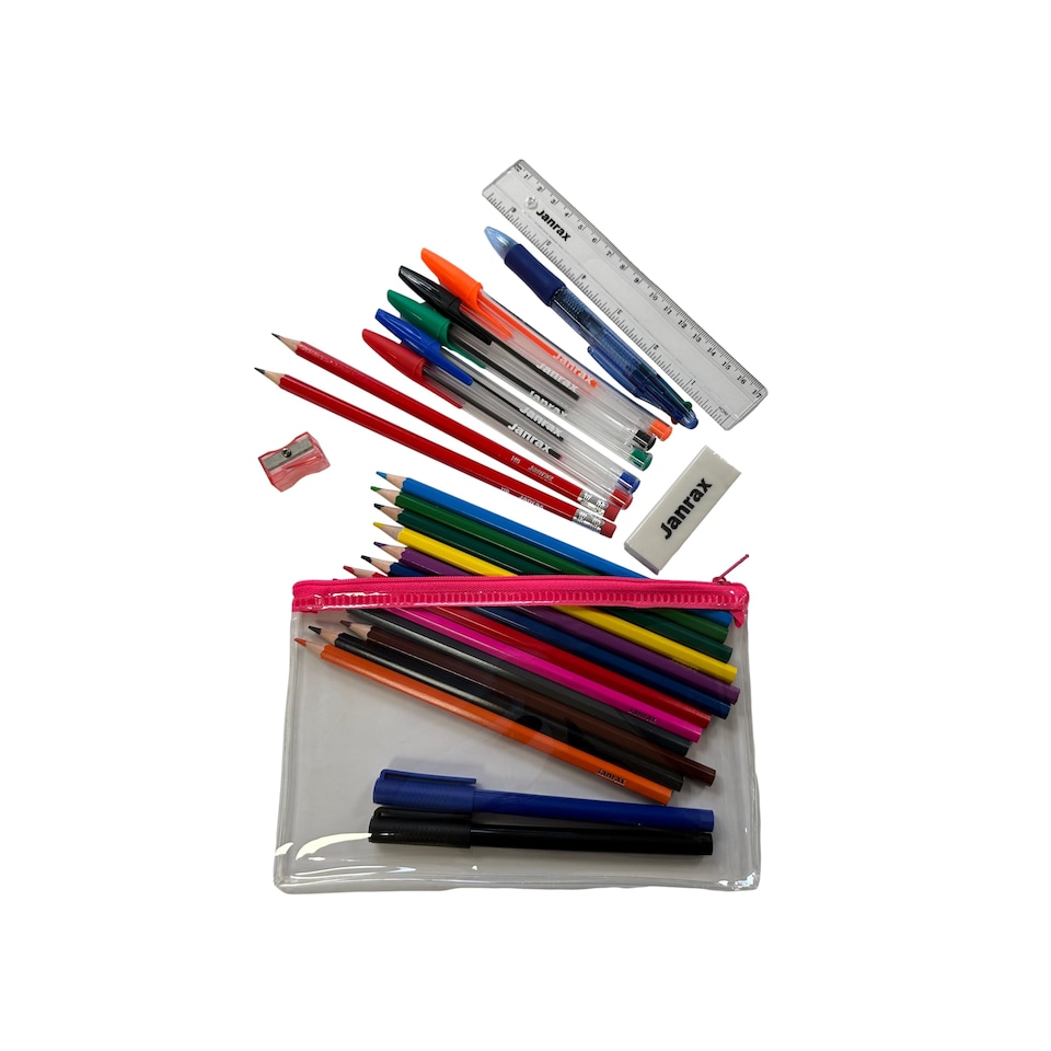image 1 of Stationery Filled Pink Zip 8x5" Pencil Case with Colouring Pencils