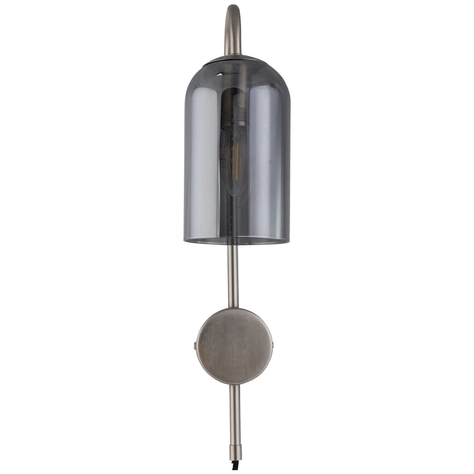 image 1 of Set of 2 Victoria - Satin Nickel Plug in Wall Lights with Glass Shades | Chrome | Grey | 2