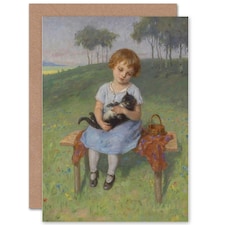 Simon Glucklich Painting Girl With Cat Art Card