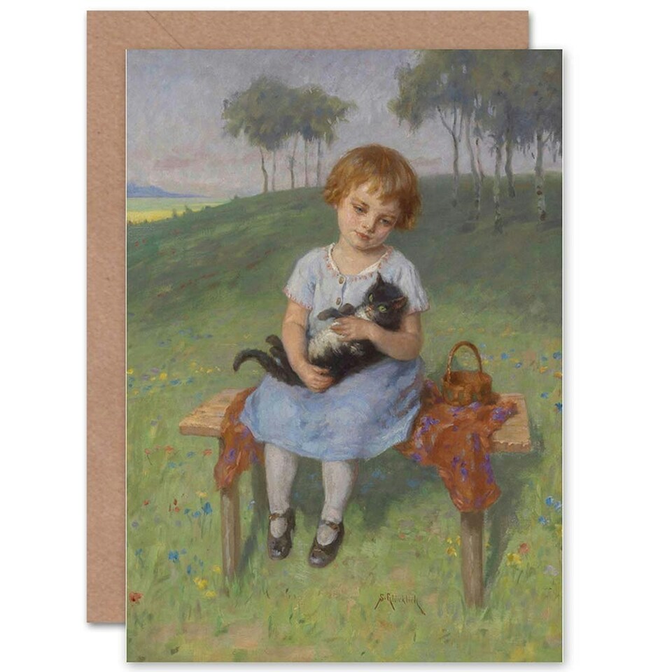 image 1 of Simon Glucklich Painting Girl With Cat Art Card