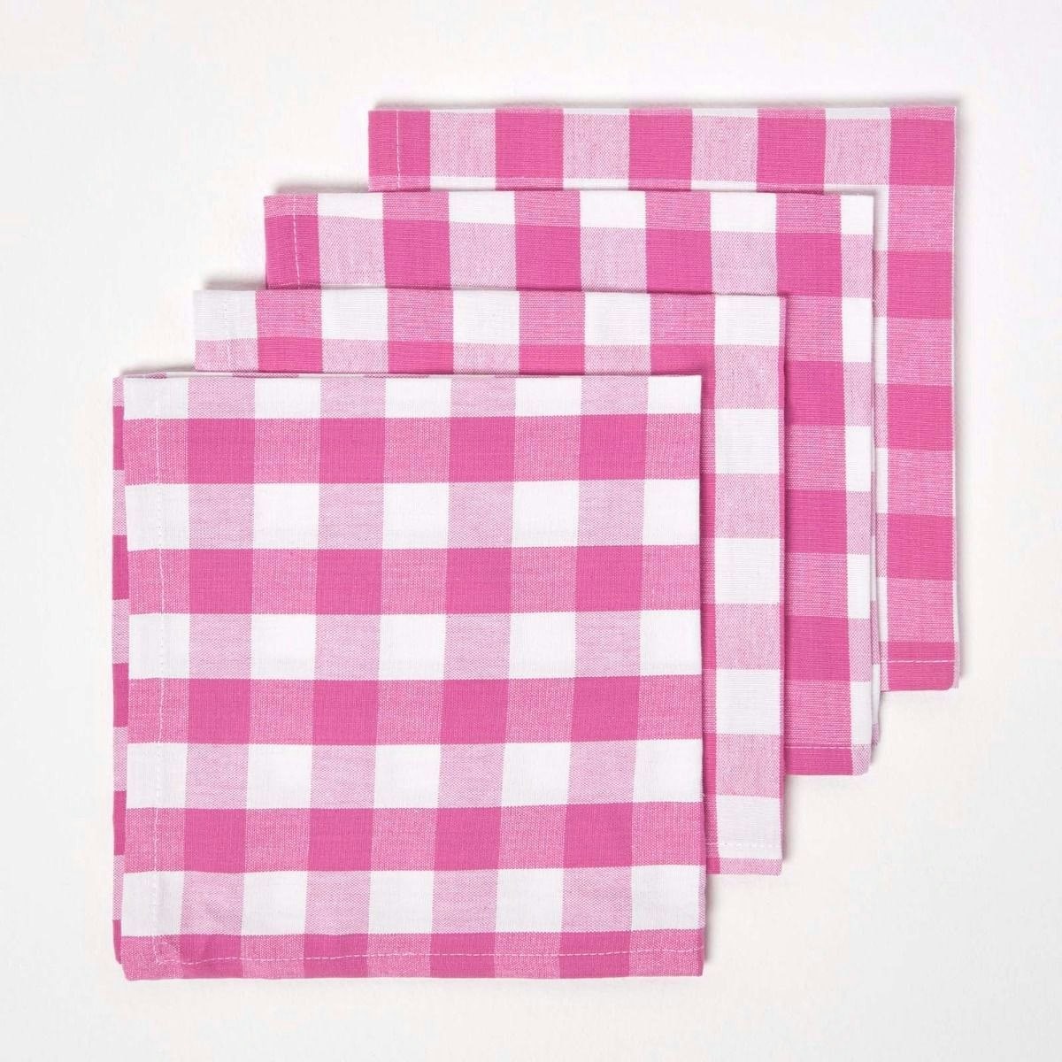 Homescapes Block Check Cotton Gingham Napkins, Set of 4 in Pink