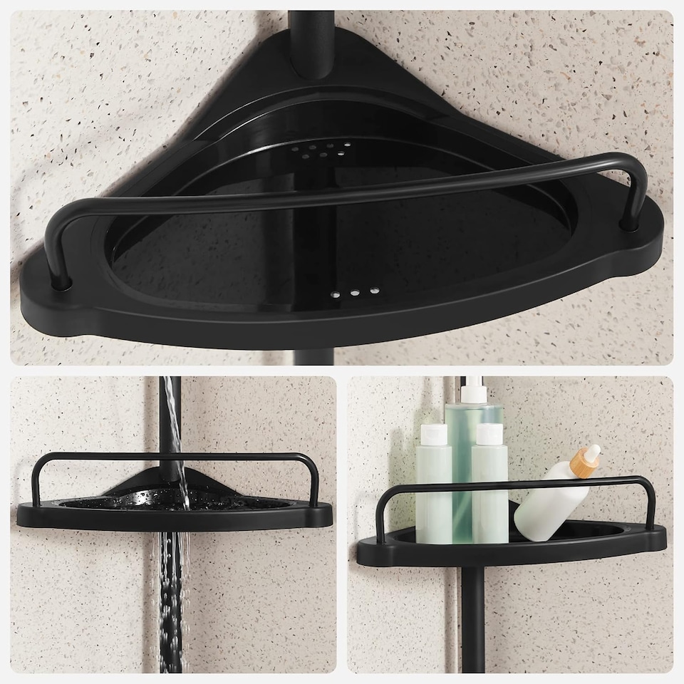 image 1 of Adjustable 4-Tier Corner Shower Caddy Storage Organizer for Bathroom, Black