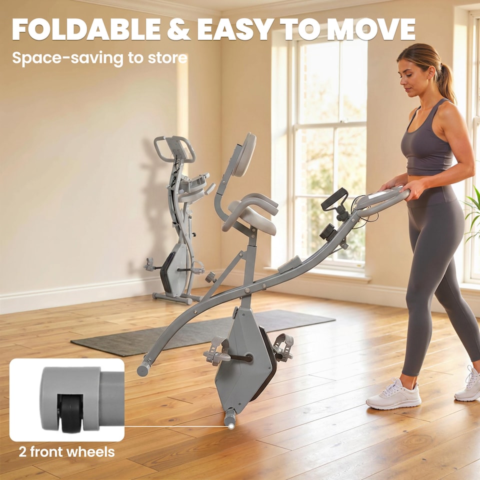 image 1 of HOMCOM 2-In-1 Folding Exercise Bike with 8-Level Magnetic Resistance Grey